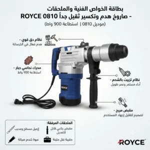 كمبريسة هدم وتكسير ثقيل جداً (Heavy-Duty Demolition Hammer / Jackhammer 0810) - ماركة ROYCE (موديل 0810 | استطاعة 900 واط) - Image 7
