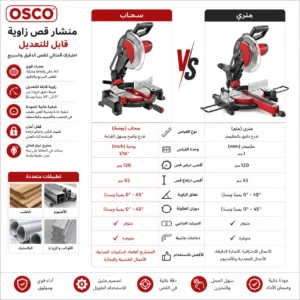 منشار قص خشب (سحاب - ميتري) احترافي 2400 واط و2200 واط - ماركة OSCO(الموديل: OSCO-MS2400S) - الصورة 3